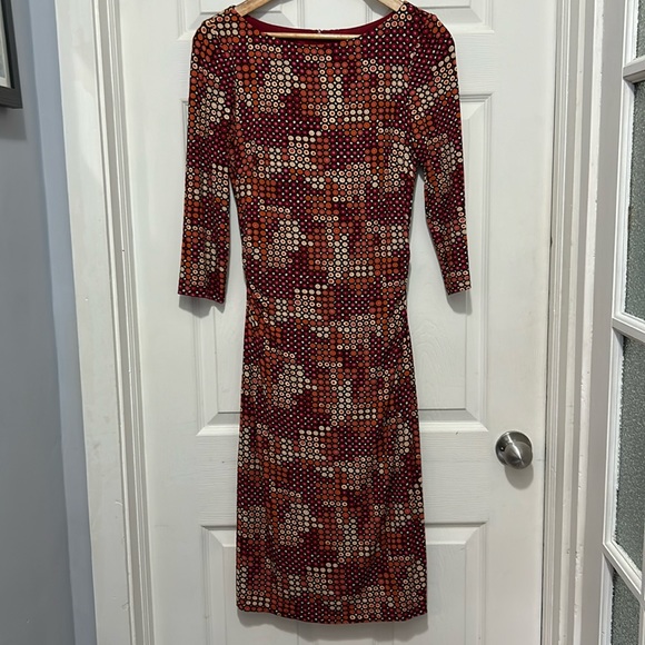 DAVID MEISTER red geometric print midi dress. Size 8 - Picture 1 of 13
